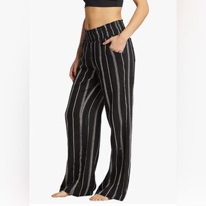 Billabong New Waves Black & White Striped Wide-Leg Gauze Pants Small